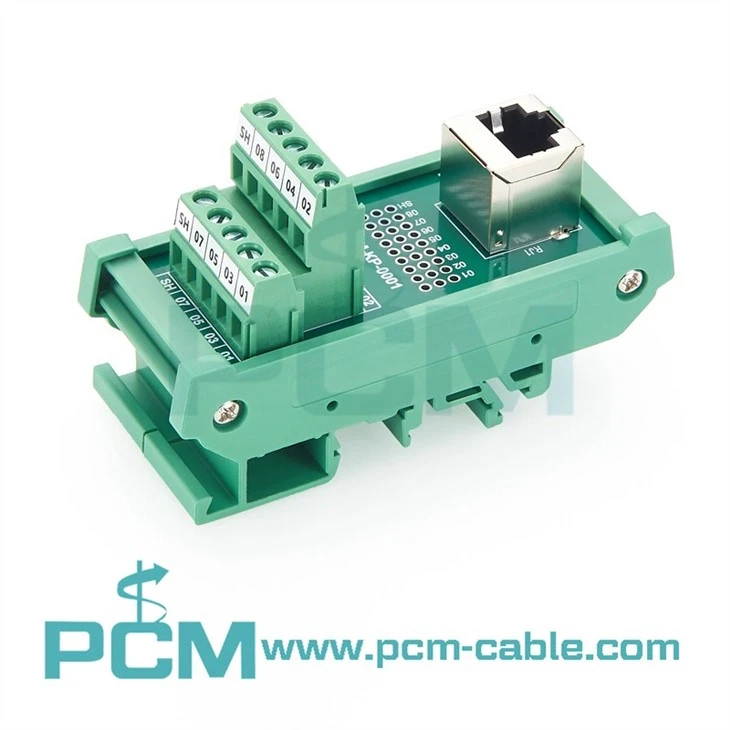 RJ45 Ethernet Connector Breakout Board Module Screw Terminals Din Rail Mount