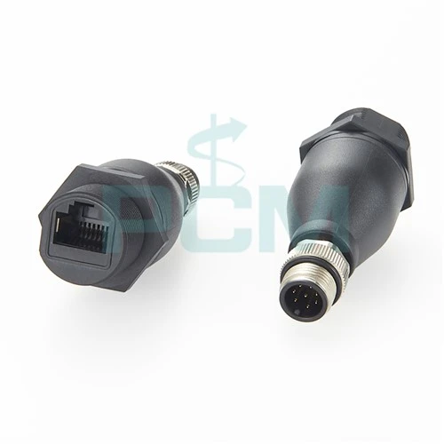 M12 ถึงอะแดปเตอร์กั้น RJ45 กันน้ำ M12 รหัส A 8 พินชายกับแจ็ค RJ45 ตรง